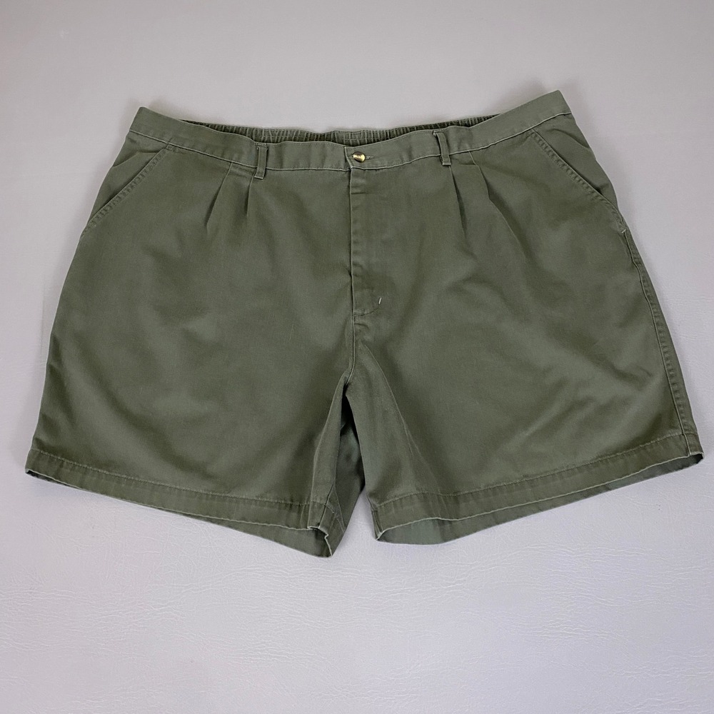 Puritan Shorts Men's Size 48 Green Pleated Elastic Waist Stretch Cotton Casual